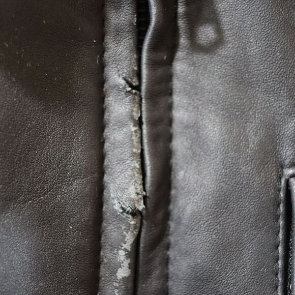 Tommy Hilfiger Vintage 90s Black Distressed Leather Biker Jacket Medium - Picture 3 of 16